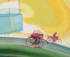 Neuberger István (1953-): "Biciklis kép" II., 2001. Akril, farost. Jelezve jobbra lent: Ne...