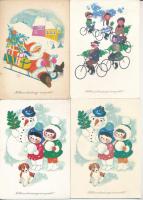 56 db MODERN magyar retro grafikai karácsonyi üdvözlő képeslap (Képzőművészeti Alap) / 56 modern Hungarian retro graphic Christmas greeting postcards