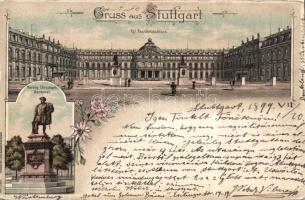 1899 Stuttgart with Residential Castle and the statue of Count Christoph litho (EK)