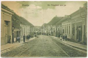 Oravicabánya, Oravica, Oravicza, Oravita; Str. Principala spre jos / Fő utca alsó része, üzletek. Weiss Felix kiadása / main street, shops (fa)