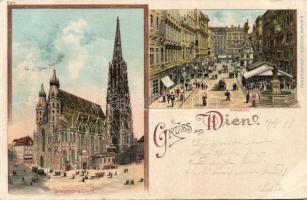 1899 Vienna Graben street, the Pestsäule and Stephan Cathedral litho (EK)