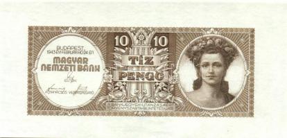 1943. 10P (tervezet) eredeti nyomólemezzel történt későbbi utánnyomata. Csak igen kevés példány készült belőle! T:I