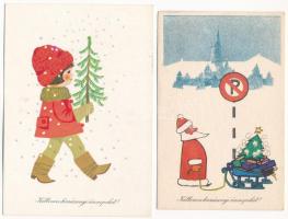 62 db MODERN magyar retro grafikai Karácsonyi és Újévi üdvözlő képeslap. Képzőművészeti Alap / 62 mo...