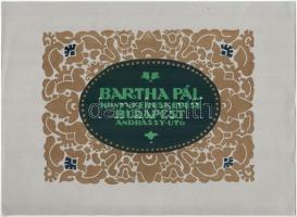 cca 1910 "Bartha Pál Könyvkereskedése Budapest Andrássy út 6", litografált reklámnyomtatvány, 30x22 cm