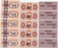 ~1970-1980. "50" (5x) + "100" (5x) + "Csekk 2000 Szövetkezet" (5x) játékpénzek T:AU