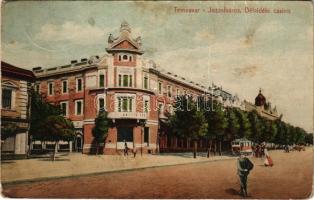 1913 Temesvár, Timisoara; Józsefváros, Délvidéki kaszinó, villamos / casino, tram (b)