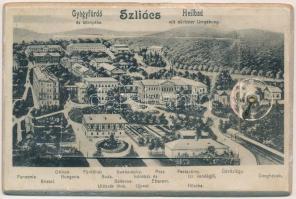 1911 Szliács, Sliac; Gyógyfürdő és környéke. Kerekes Miklós kiadása. Keményhátú leporellolap 12 képpel / spa and its surrondings. Thick wooden leporellocard with 12 pictures (fl)