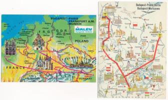 20 db MODERN magyar térképes képeslap: MALÉV repülőjáratok