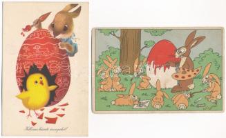 27 db MODERN magyar retro húsvéti grafikai üdvözlő képeslap vegyes minőségben, kis dobozban / 27 mod...