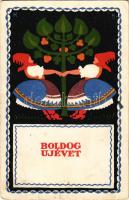 Bolodg újévet! Kiadja Rigler József Ede Rt. / Hungarian New Year art postcard s: K. K. (r)