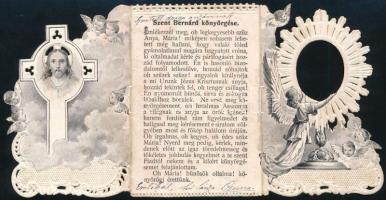 cca 1900 Máriaremete, kinyitható, csipkés szentkép, 9,5x6 cm