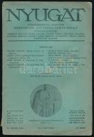 1918 Nyugat XI. évf. 19. sz., 1918. okt. 1. Szerk.: Ignotus, Ady Endre, Babits Mihály. Bp., Pallas-ny., (3) p.+ 460-532 p. Kiadói papírkötés, sérült borítóval.