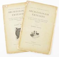 1886 Archaeológiai Értesítő VI. köt. 1., és 5. sz. 1886. feb. 15, dec. 31. Szerk.: Hampel József. Bp., 1886, MTA. Kiadói papírkötések, az 1. szám borítója leszakadt és a címlap hiányzik, a 5. szám gerince javított, szakadozott borítókkal. Felvágatlan lapokkal.