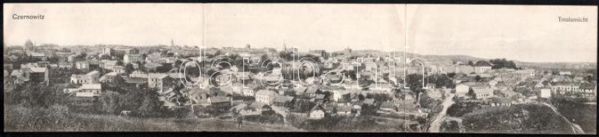 1915 Chernivtsi, Czernowitz, Cernauti, Csernyivci (Bukovina, Bukowina); Totalansicht / 3-tiled folding panoramacard with synagogue (fl)