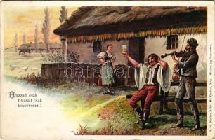 1900 Húzzad csak, húzzad csak keservesen! S. 20. Neuber Ráfael műkiadása, Bécs / Hungarian folklore art postcard, Gypsy musician (EB)