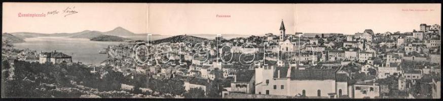 1900 Mali Losinj, Lussinpiccolo; 3-részes kihajtható panorámalap / 3-tiled folding panoramacard