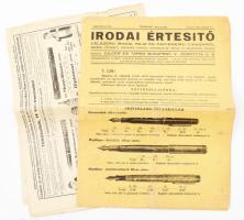 cca 1910-1940 Irodai Értesítő 1 db száma + vegyes reklámnyomtatványok