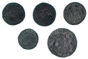 Római Birodalom 5db-os bronz érmetétel, közte Gratianus, Constans T:XF,VF Roman Empire 5pcs bronze coin lot, within Gratian, Constans C:XF,VF