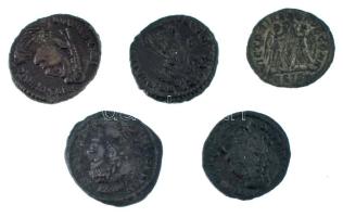 Római Birodalom 5db-os bronz érmetétel, közte I. Constantius, I. Valentinianus T:XF,VF Roman Empire 5pcs bronze coin lot, within Constantius I, Valentinian I C:XF,VF