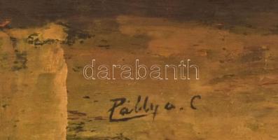 Pállya Celesztin (1864-1948): Olvasó férfi. Olaj, fatábla, jelzett. 23,5x32 cm