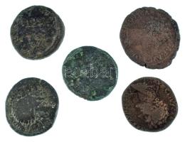 Római Birodalom 5db-os bronz érmetétel, benne As és Dupondius T:F,VG Roman Empire 5pcs bronze coin lot, within As and Dupondius C:F,VG