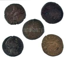 Római Birodalom 5db-os bronz érmetétel, benne As és Dupondius T:F,VG Roman Empire 5pcs bronze coin lot, within As and Dupondius C:F,VG