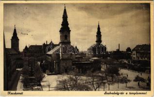 1941 Kecskemét, Szabadság tér a templommal (ázott sarok / wet corner)