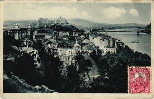 1929 Budapest I. Kilátás a Gellérthegyről, Szent Gellért szobor, Tabán, Döbrentei tér, Királyi vár, Lánchíd (EB)