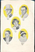 1917/18 évadbeli Corvin filmek. reklám nyomtatvány, egyik oldalon a filmekkel, másikon a főszereplő színészek képeivel 20x30 cm Kis gyűrődéssel