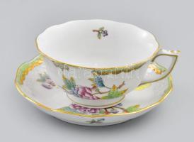 Herend Viktória mintás csésze és csészealj. Jelzett, hibátlan, d: 14 cm, m: 5 cm