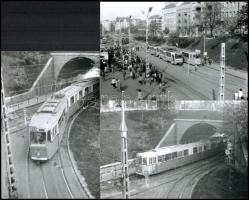 cca 1970-1980 Budapest, villamosok a Moszkva téren, 3 db fotó, későbbi nagyítás, 10×15 cm