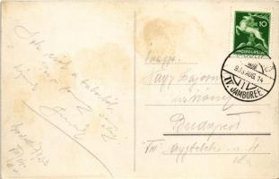 Gödöllő, Cserkész Jamboree 1933 / 4th World Scout Jamboree in Hungary, Hungarian boy scouts with fla...