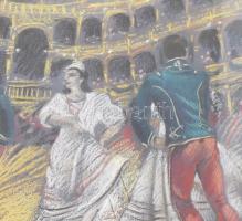 Jelzés nélkül (Fülöp Zoltán?): Hunyadi opera, palotás tánc. Pasztell, papír. Dekoratív, üvegezett fa...