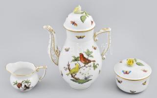 Herend Rothschild mintás kávés készlet. Jelzett, teljes, kézzel festett, kiöntő fedelének belsejében...