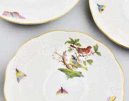 Herend Rothschild mintás kávés készlet. Jelzett, teljes, kézzel festett, kiöntő fedelének belsejében...