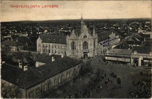 1911 Nagyszalonta, Salonta; Városháza, piac, Schwimmer üzlete. Döme Károly kiadása / town hall, market, shops (EK)