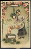 New Year mechanical card litho Emb. (layers apart)