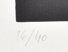 Konok Tamás (1930-2020): Kompozíció, 1991. Szitanyomat, papír, jelzett. Számozott 16/40. 28×28 cm