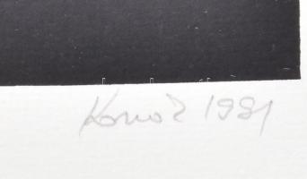 Konok Tamás (1930-2020): Kompozíció, 1991. Szitanyomat, papír, jelzett. Számozott 16/40. 28×28 cm