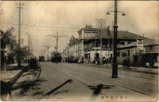 1912 Dalian, Dalny, Dairen, Talien; Shinano Street at Dalny, trams (EK)