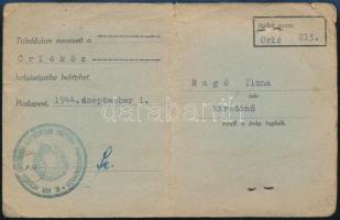 1944 szeptember 1, fényképes belépési engedély a Sziklaközpont területére, Ragó Ilona híradónő részé...