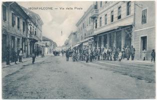 1915 Monfalcone, Via della Posta / Post Street, shops, bicycles (Rb)