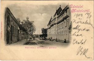 1900 Miskolc, Major utca, Törvénykezési palota. Gedeon A. kiadása (r) + &quot;TÓT-MEGYER-MISKOLCZ 71. SZ.&quot; vasúti mozgóposta