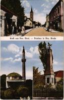 Bosanski Brod, street, shop, mosque, military heroes monument (EK)