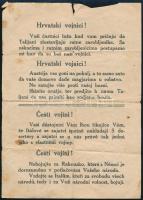 cca 1914-1918 Magyar, horvát, román, stb. katonákhoz szóló, Ausztria ellenes röplap, hajtott