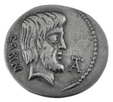 Római Köztársaság i.e. 89. L. Titurius Sabinus denárjának modern utánverete, R jelzéssel a hátlapon  Roman Republic BC 89. L. Titurius Sabinus denar restrike marked with R on reverse