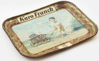 Karo-Franck kávé fém reklámtálca, kopásnyomokkal, rozsdafoltokkal, 21×27 cm