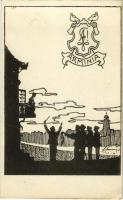 Nagyszeben, Hermannstadt, Sibiu (?); Arminia / Studentika, sziluett művészlap / Studentica silhouette art postcard (ragasztónyom / glue marks)