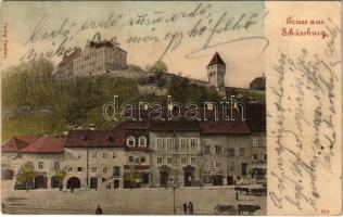 1902 Segesvár, Schässburg, Sighisoara; Fő tér, F. Lingner üzlete, Steinbrucher Bier sörcsarnok. Vándory kiadása / main square, shop, beer hall