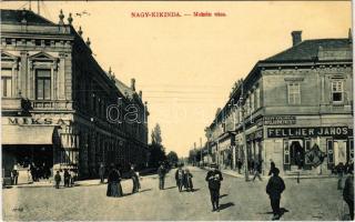 1911 Nagykikinda, Kikinda; Mokrin utca, Hitelszövetkezet, Fellner János, Max. M. Krausz üzlete. W.L. Bp. 6630. 1911-13. / street, shops, credit uniot